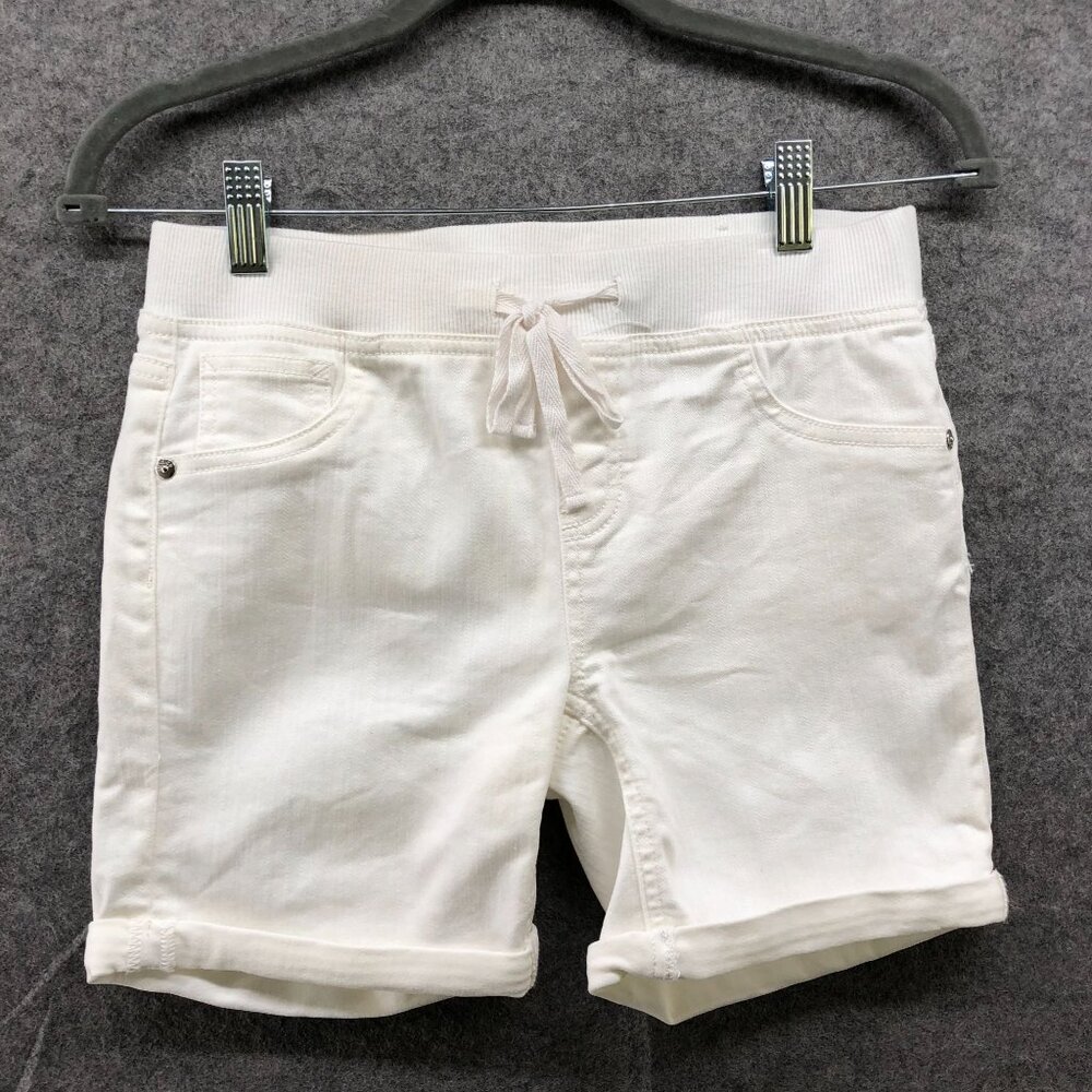 Justice Girls Size 16 White Denim Shorts Pull On Jean Short Stretch Drawstring